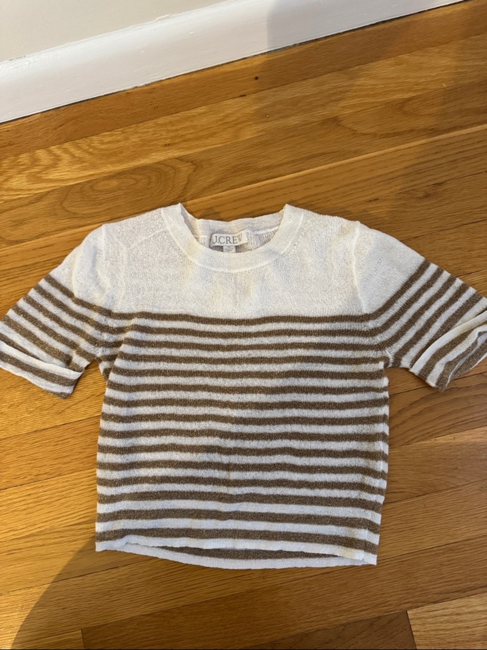 J. Crew Kids White and Brown Striped Short-Sleeve Sweater Tee